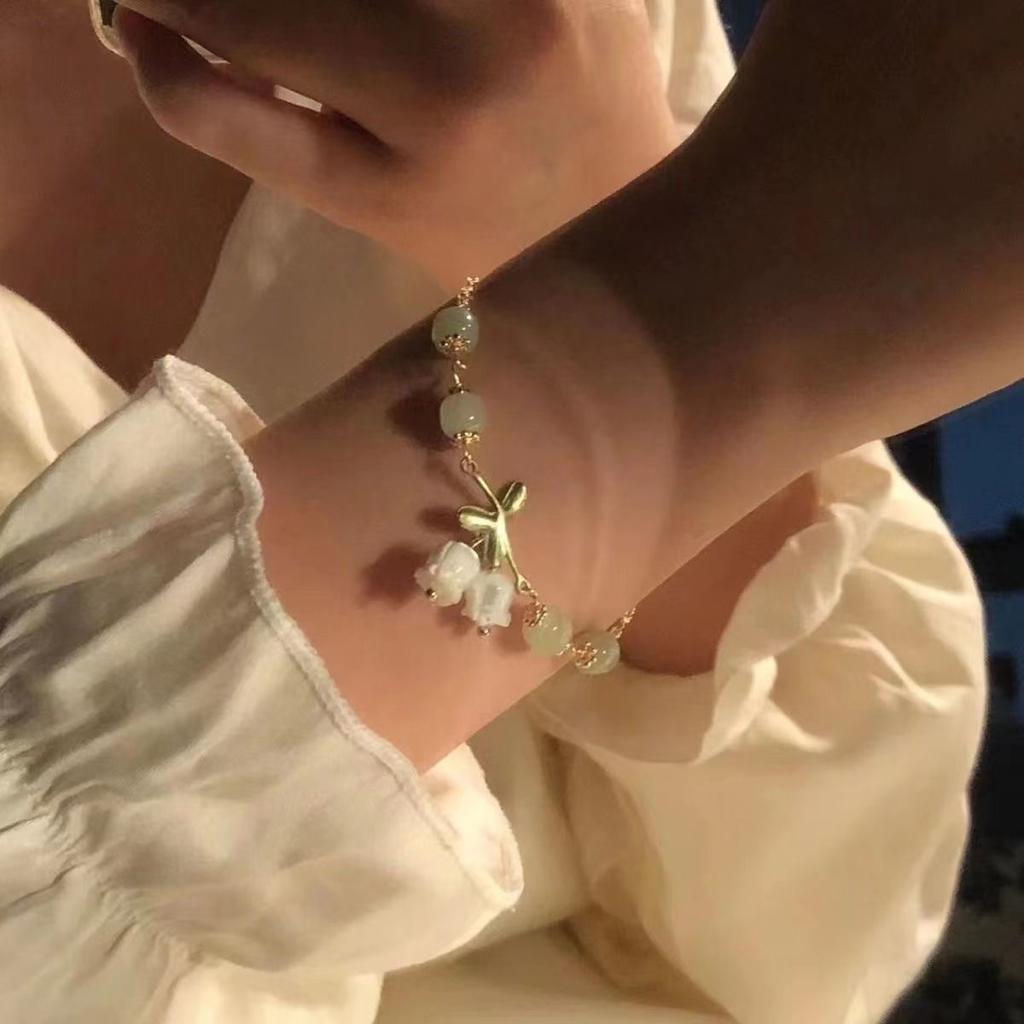 New Lily of the Valley bracelet women's imitation jade pendant niche temperament adjustable jade bracelet girls
