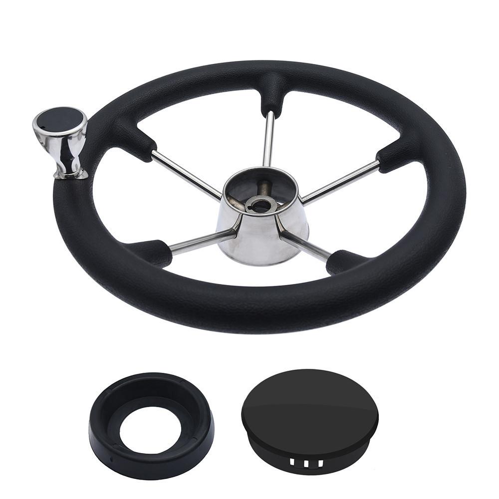 5-Spoke Stainless Steel Boat Steering Wheel with Black Polyurethane Foam Non-Slip Anti-Sweat Marine Accessories