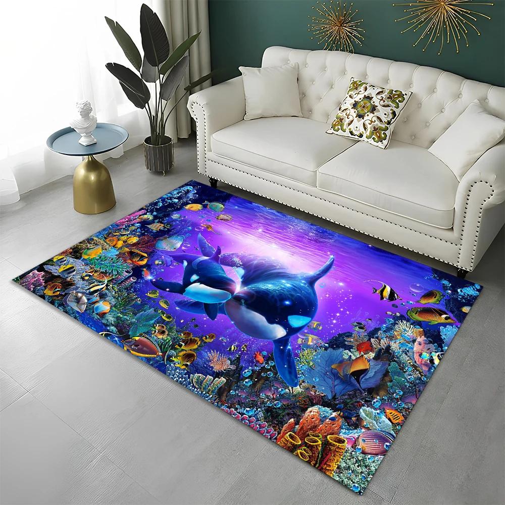 3D Underwater World Fish Carpet Ocean Animal Area Rug For Living Room Bathroom Decor Seabed Landscape Floor Mat Non-Slip Doormat