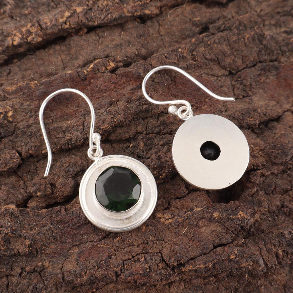 Green Tourmaline Gemstone 925 Sterling Silver Jewelry Handmade Earrings 1.40" EE-4-43