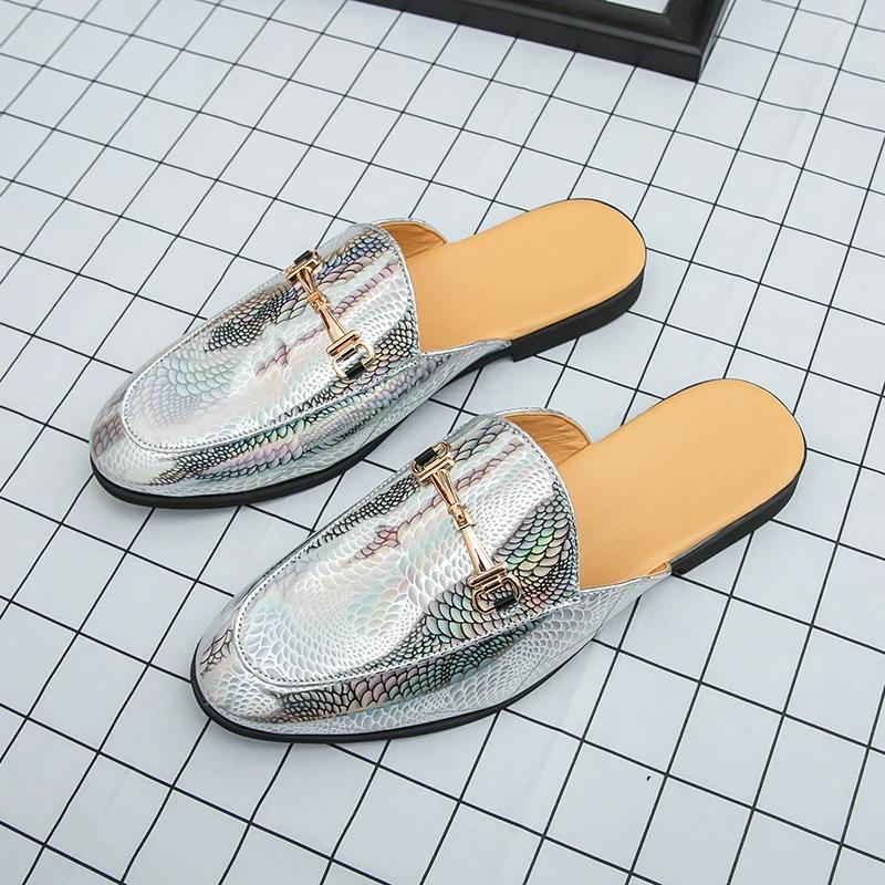 Fashion Classic British Style Men Half Drag Shoes Casual Leather Slip-On Breathable Loafers High Quality Comfy Designer Walking Shoes