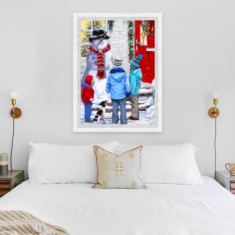 5D DIY Diamond Painting Snow Scene Diamond Embroidery Snowman Cross Stitch Full Round Drill Home Decor Manual Crafts Gift