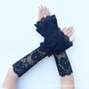 Korean-Style Double-Layer Elastic Lace Flared Sleeves with Hollow Floral Design