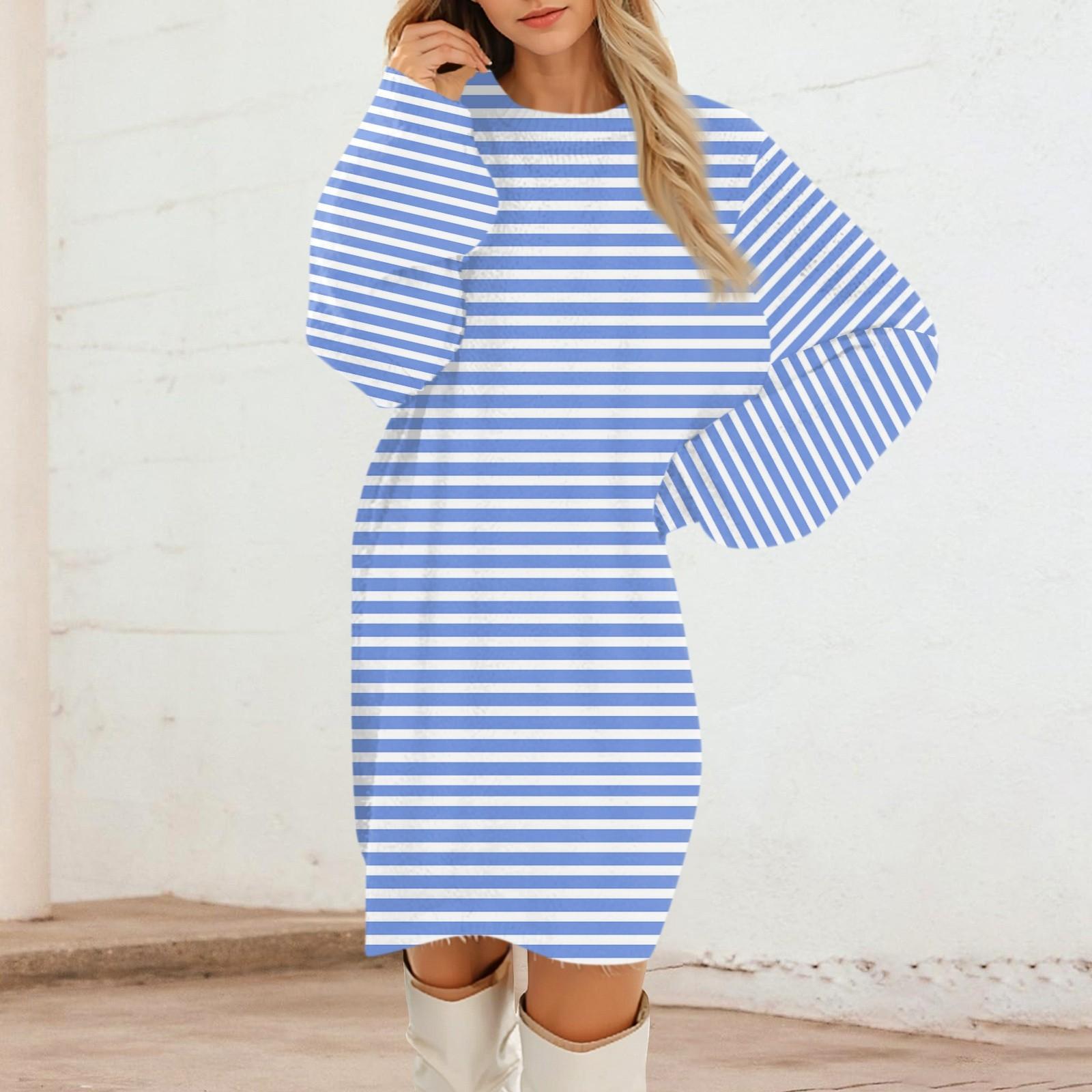 

Женские повседневные платья с круглым вырезом и длинным рукавом из плюша в полоску с градиентом S