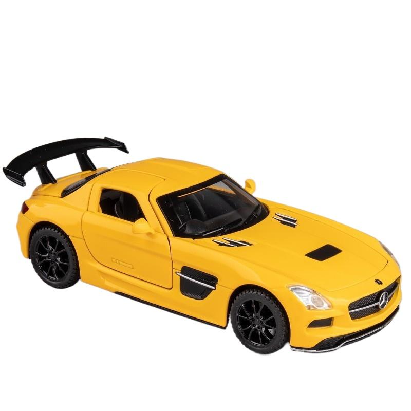 

1/32 Модель спортивного автомобиля Benz SLS из сплава, литые металлические игрушечные транспортные средства, модель автомобиля, высокая симуляция, звук и свет, коллекция, детский подарок жёлтый