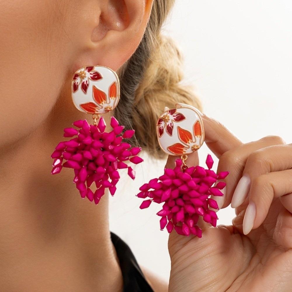 Resin Beaded Earrings Floral Floral Earrings Vintage Dangle Earrings  Party Wear