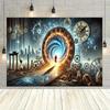 2D Time Portal Galaxy Backdrop Steampunk Clock Fantasy Photography Background