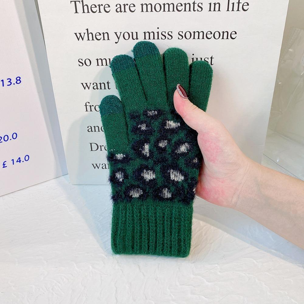 Driving Keep Warm Simple Leopard Windproof Female Gloves Velvet Thick Mittens  Gloves