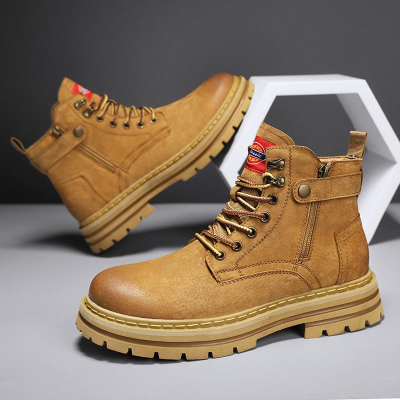 Men's High-Top Boots Genuine Leather Breathable Work Boots Trendy Autumn Winter Ankle Boot