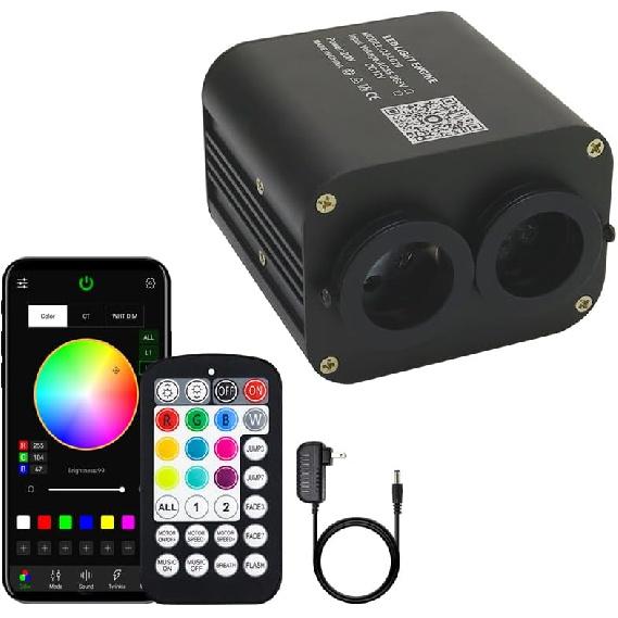 AZIMOM Bluetooth/RF Control 16W Music Mode Fiber Optic Light Source RGBW Light Box Engine for Car Home Star Ceiling Light Effect Decoration
