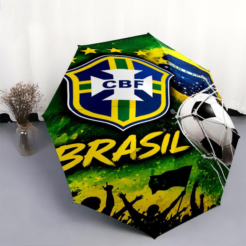 1 PC Automatic Folding Umbrella - Brazil National Football Team Pattern, Portable & Foldable Design with 8 Ribs, Christmas Birthday Gifts