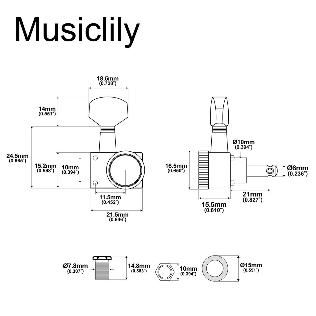 Musiclily Pro locking gear hexagonal for Fender Stratocaster and Telecaster electric nickel 6-in-line 2-pin tuners, 181 ratio, button, guitars,