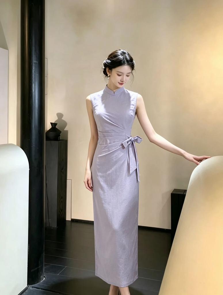 Sleeveless improved cheongsam new white temperament commuting daily waist dress literary girl gentle temperament style