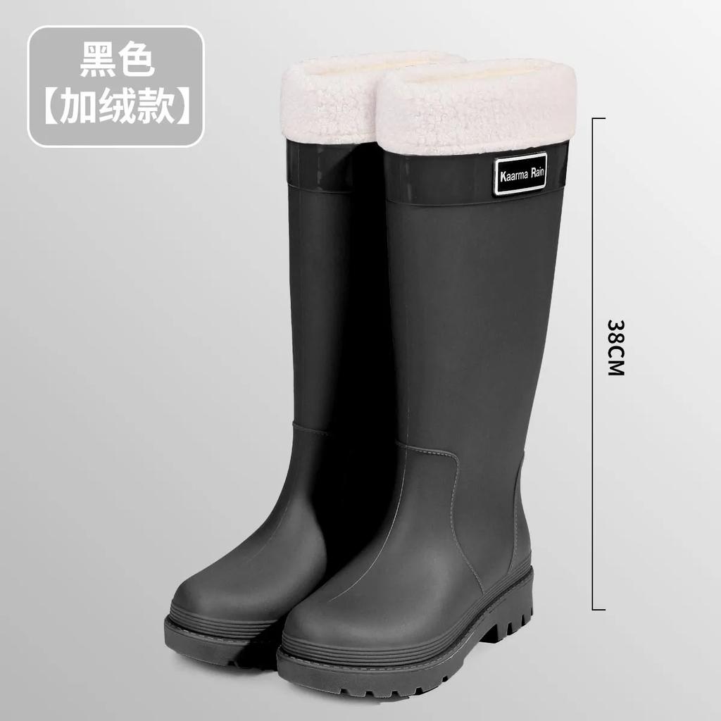 Kadın Yağmur Çizmeleri Moda Orta Baldır Kauçuk Galoş Kışlık Sıcak Pamuklu Yağmur Çizmeleri Kadınlar İçin Su Geçirmez Bahçe Botları Botas Lluvia