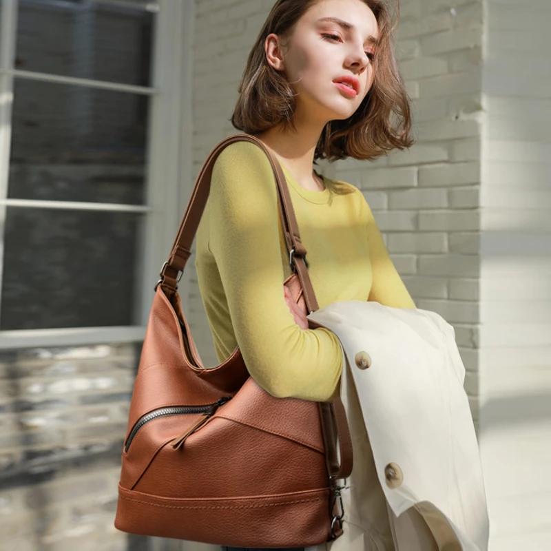 Women's Sewing Line Bags High Quality Large Capacity Monochromatic Interior Compartment Fashion