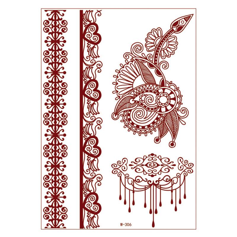 Lace Tattoo Sticker Vermilion Geometric Pattern Party Waterproof Henna Tattoo