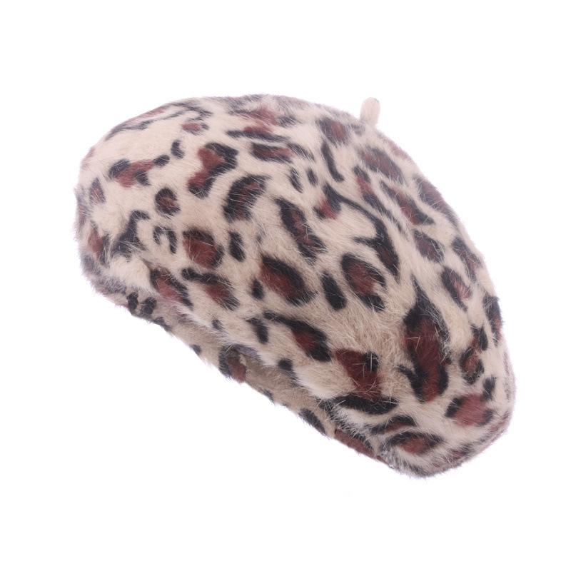 

Берет ретро леопардовый принт шляпа художника плюшевая шляпа Bud женская осень зима M（56-58cm） хаки