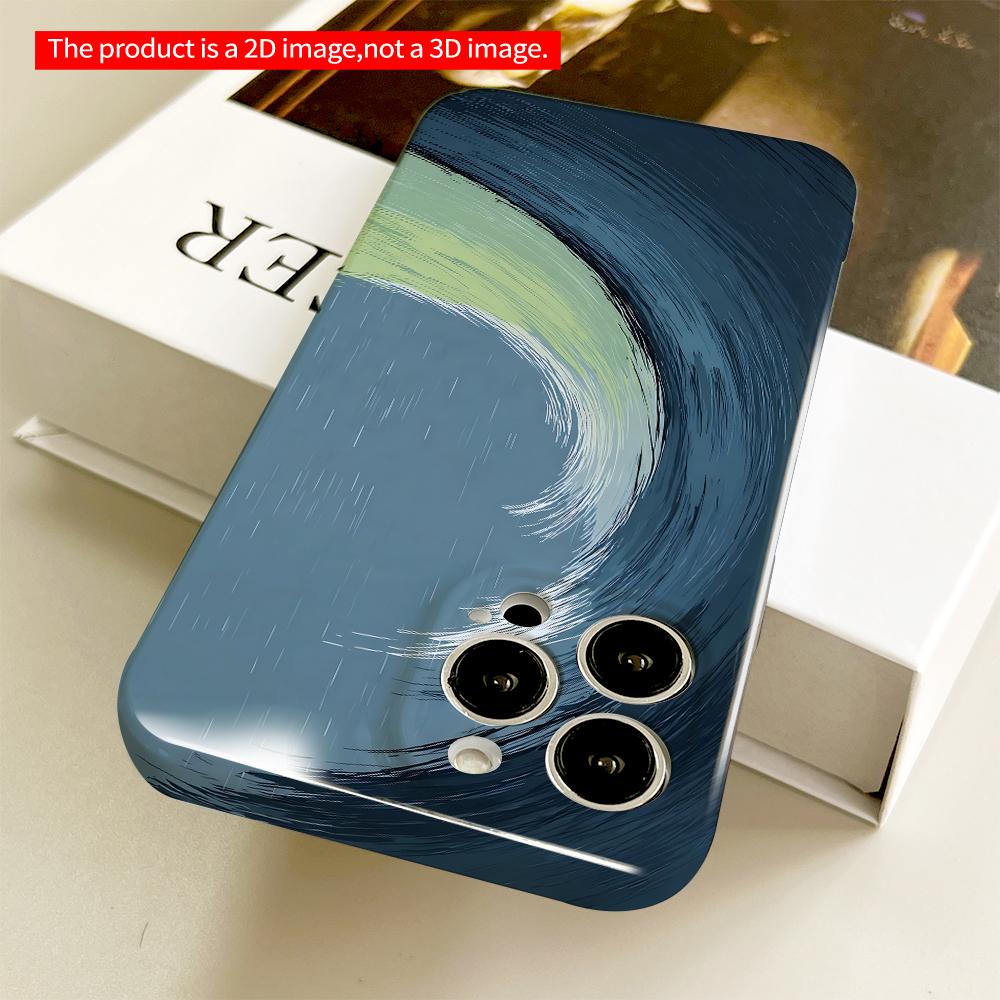 Curling Wave in Rainy Blue All inclusive film hard phone case, compatible with iPhone 18 Pro Max 17 16 15 14 13 12 11