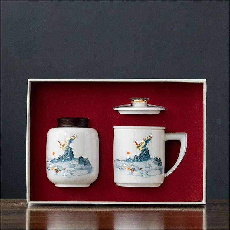 Horned Pansy Pengcheng Wanli Ceramic Tea Infuser Mug & Caddy Gift Set