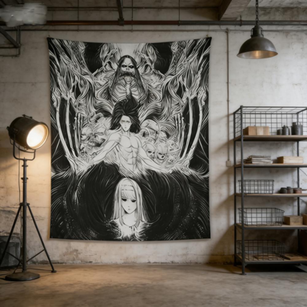 Retro Style Japanese Anime 2D Poster Tapestry Wall Hanging  Cover Cloth Attack on Titan Theme Decorative Art for Home