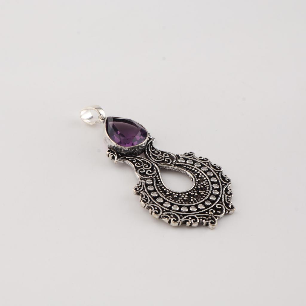Amethyst Gemstone 925 Sterling Silver Handmade Jewelry Designer Pendant 1.8" For Your Love CP-45-2