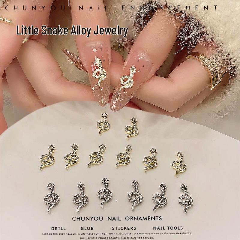 

Snake-Shaped Gold & Silver Nail Art Rhinestones - New Year Snake Accessories