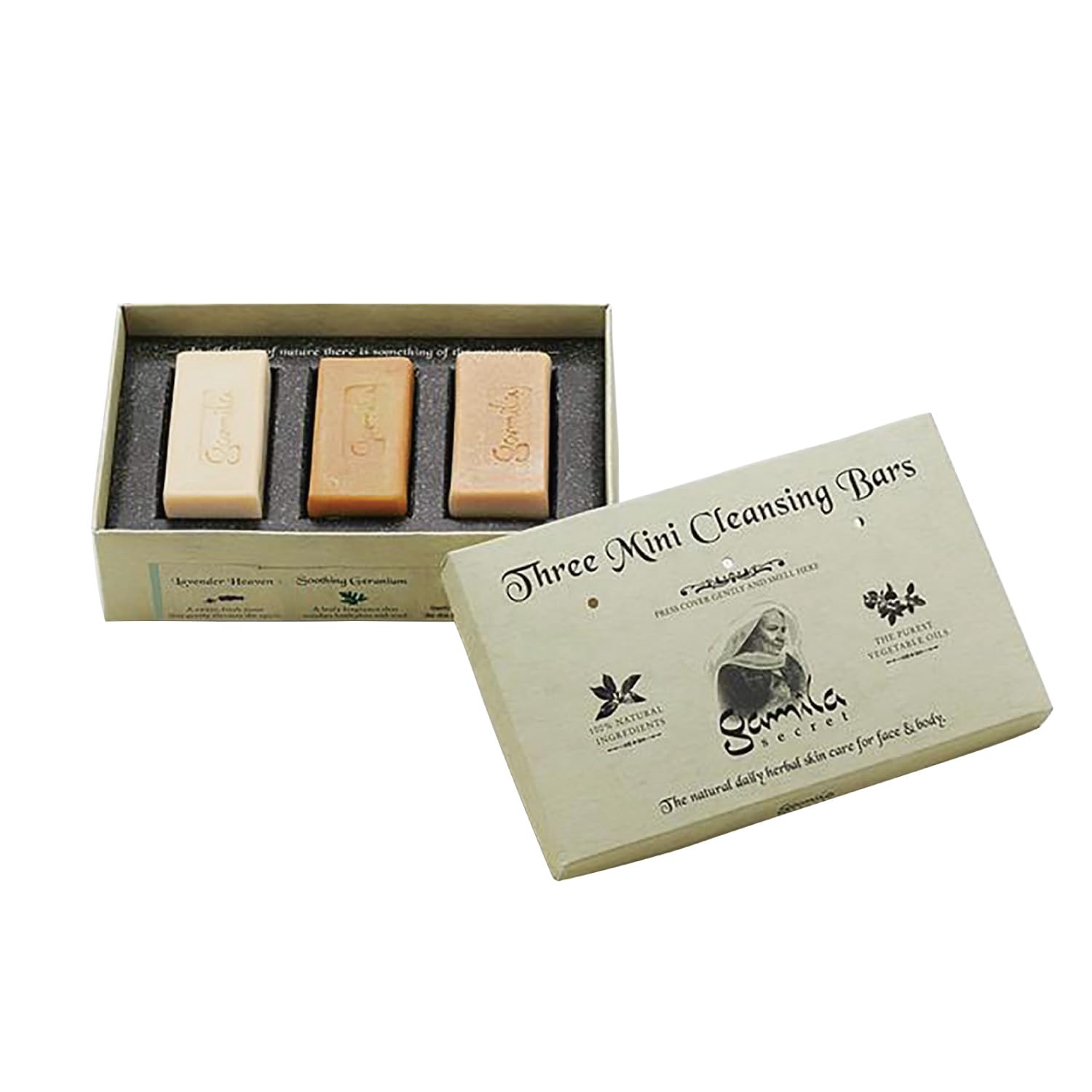

Gamila Secret Мыло Мини-Брусок Набор из 3 Оригинальное Ручной Работы Мыло для Лица Твердое Мыло Увлажняющее Очищающее Мыло для Лица (Герань Лаванда)