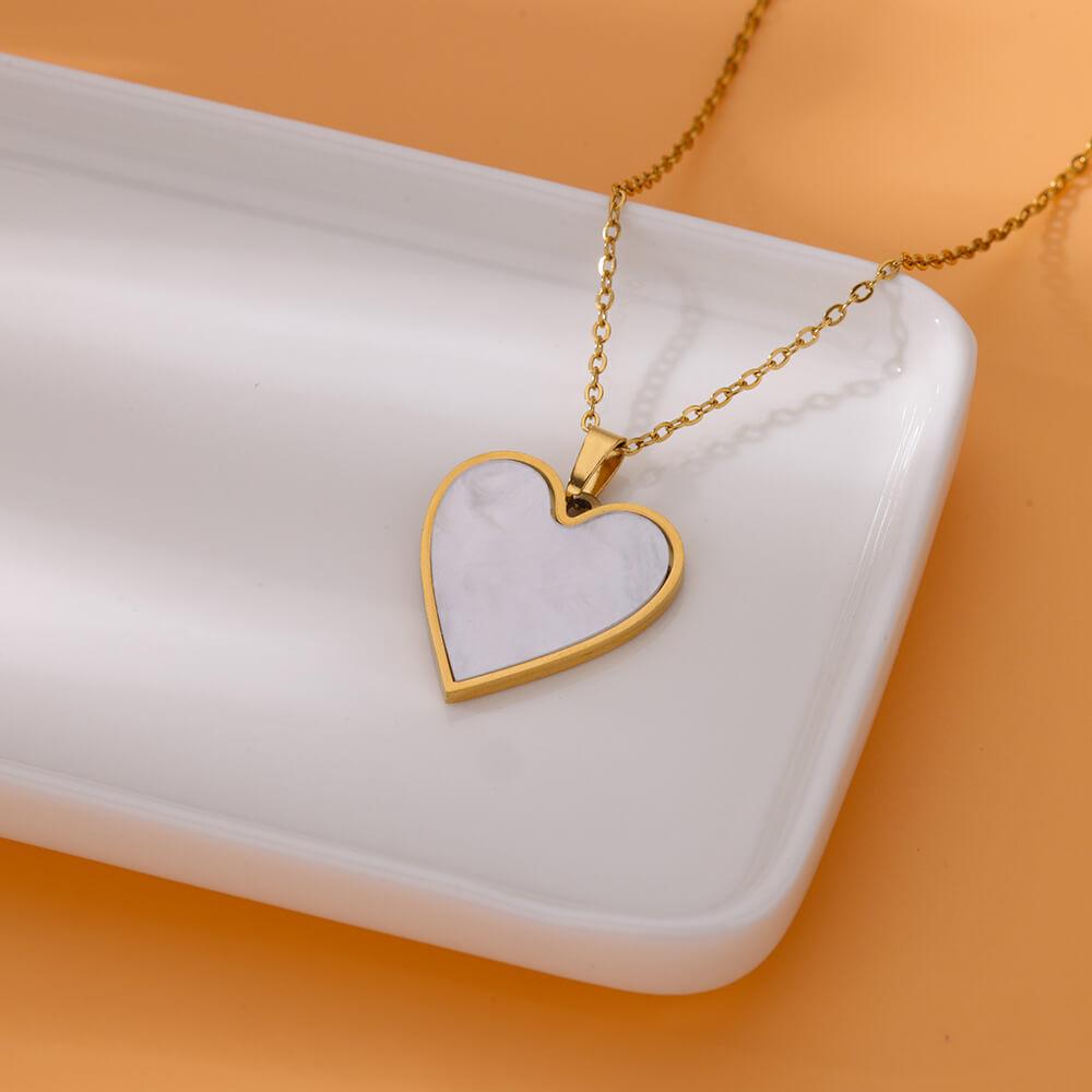 White Acrylic Heart Pendant Stainless Steel Necklaces For Women Gold Color Aesthetic Heart Pendant Necklace  Trendy Jewelry