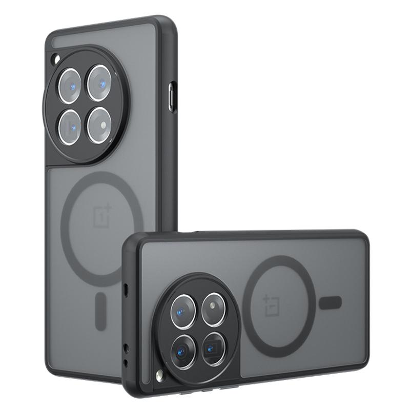 

For OnePlus Ace 3 5G/12R 5G Magnetic Case TPU+PC Matte Anti-Scratch Phone Cover Transparent Black