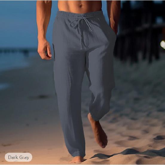 Men's pants summer pants beach pants drawstring elastic waist straight pants comfortable and breathable casual pants man