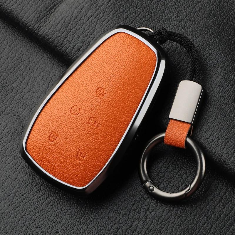 Aluminum Alloy Goatskin Car Key Case Cover For Changan Eado Unit Cs35Plus Cs55Plus Cs75Plus Car Key Protection Shell Accessories