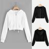Women's Hooded Sweatshirt Casual Zip Pocket Solid Color Drawstring Top