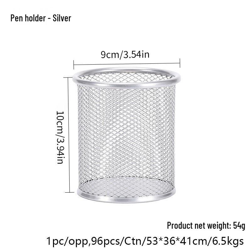 

Metal Mesh Pen Holder - Round Desktop Storage for Office & Study