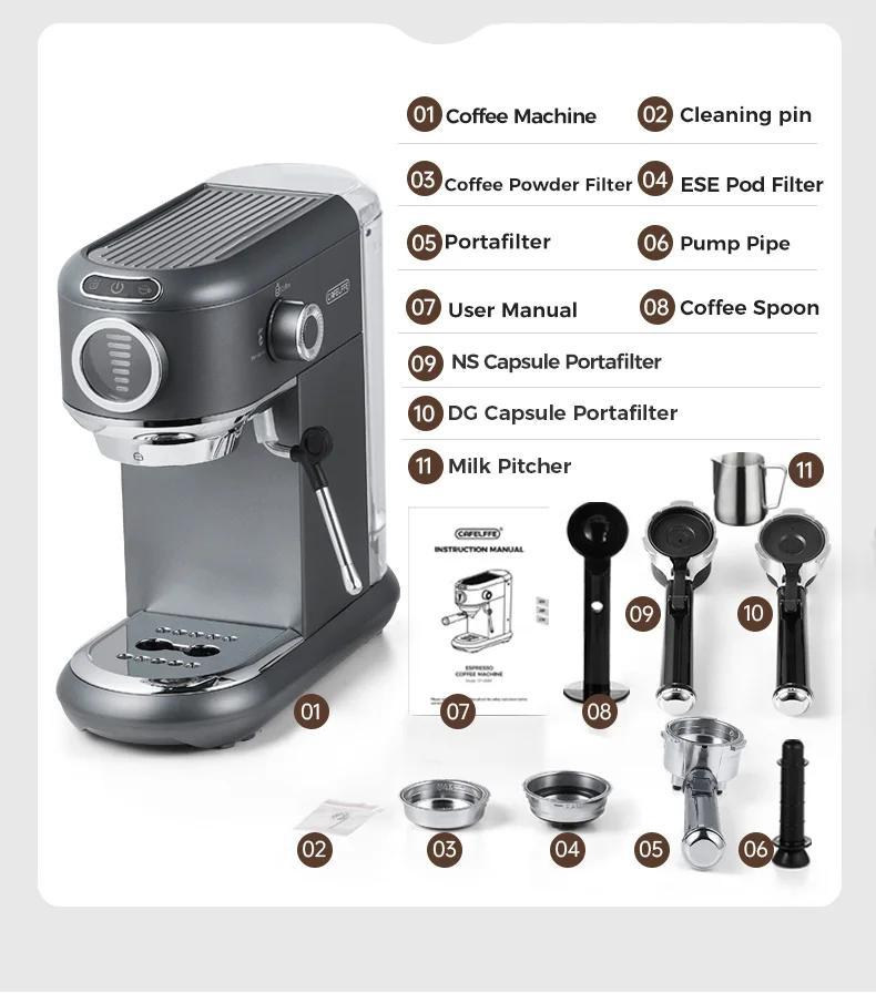 Coffee Machine MK-601F Four In One, Cappuccino Coffee Machine Dolce Gusto Nes Capsule Espresso Machine ESE Pod Grinding Gift for Lover, Dad, Mom