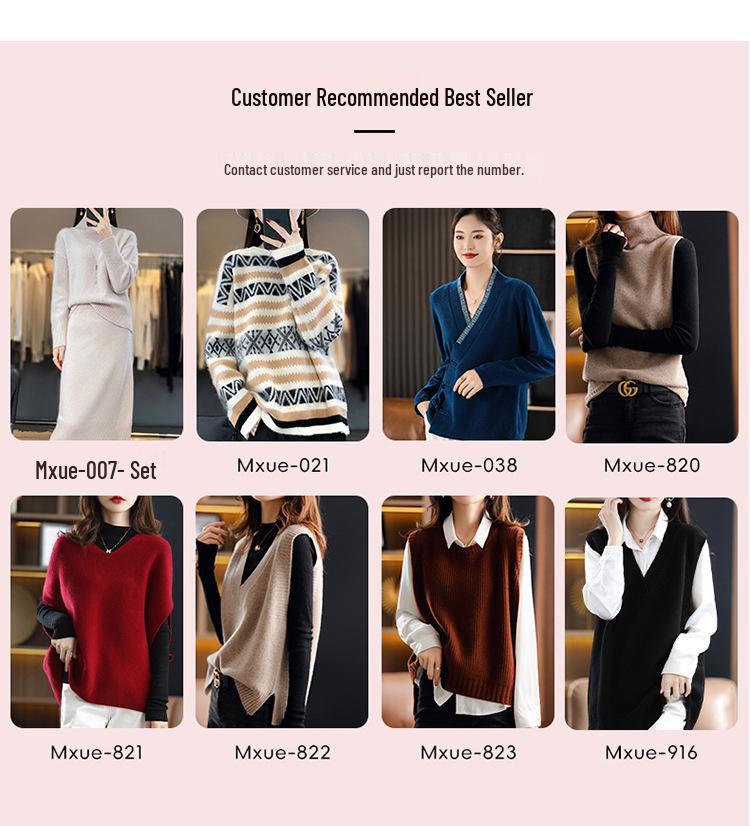 Autumn/Winter Women's V-neck 100% Pure Wool Loose Vest