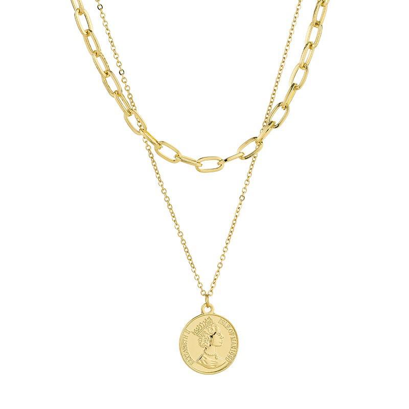 Influencer Chic Gold Multi-Layer Coin Necklace: Versatile Clavicle Choker with Detachable Luxury