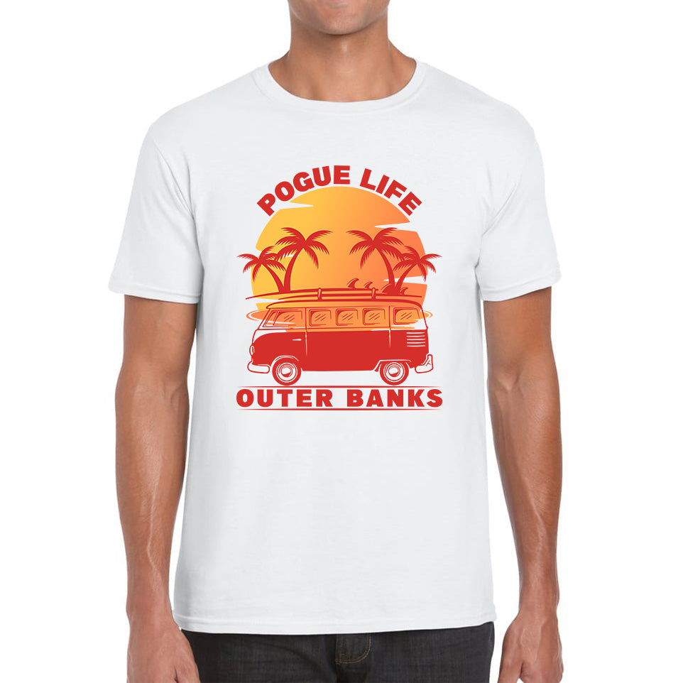 Outer Banks Pogue Life Beach Surf Van Vintage Retro Beach Sunset Surfing TV Series JJ Maybank OBX Fans Outer Banks Show Mens Tee Top S