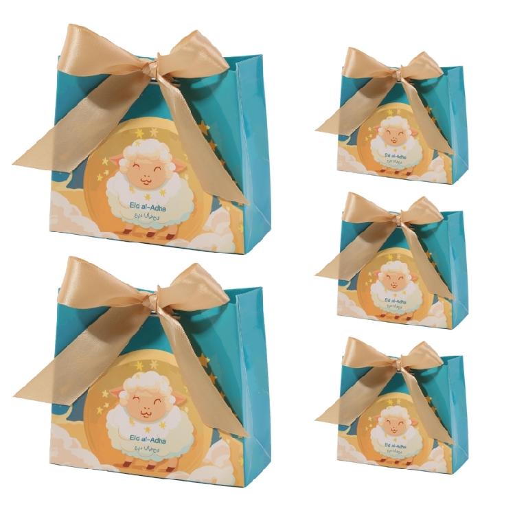 Eid Mubarak 50pcs Reusable Gift Bags with Ribbon Bows Decoration Candy Bags Festival Party Bags for Holiday Celebrations