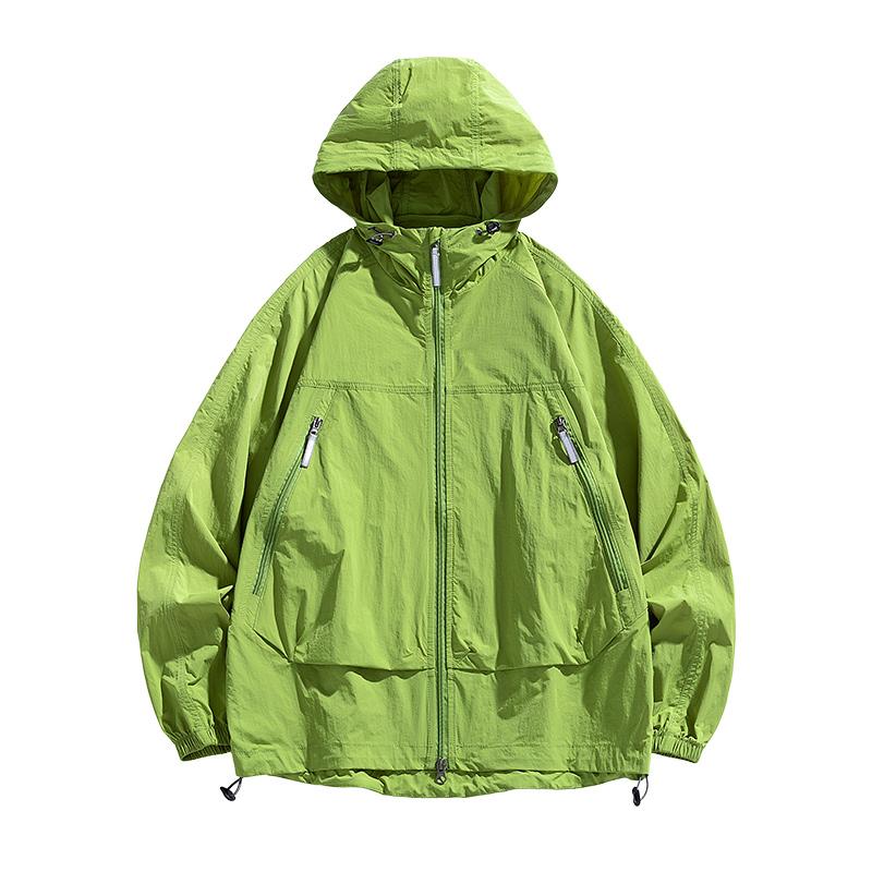 Men's Hooded Windbreaker Sunscreen Jacket - Ultra Light Summer Zipper Pocket Elastic Cuffs Suitable for Outdoor Hiking