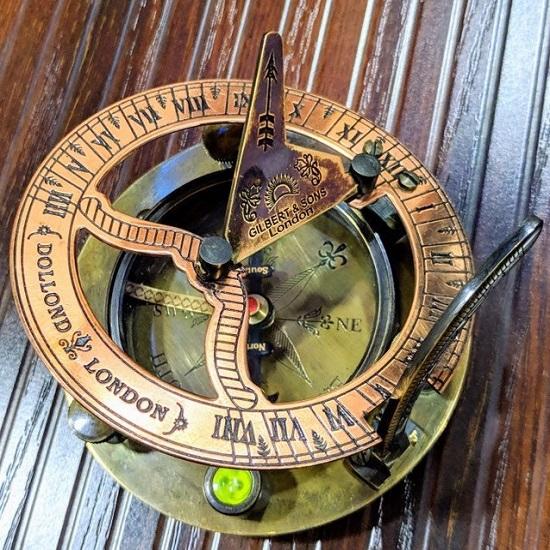 Cadou de colecție nautic alamă busolă cadran solar, busolă de botez gravată, de colecție, cadou unisex, cadou de botez