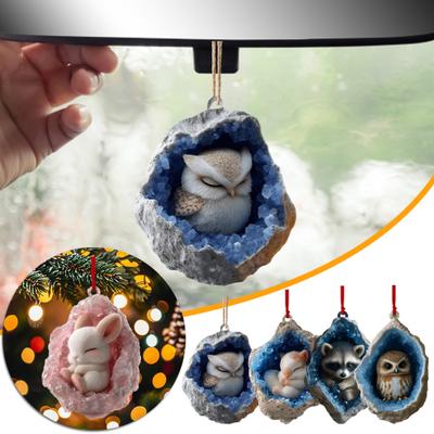 Geode Animal Decoration 2D Acrylic Forest Crystal Cave Little Animals Christmas Hanging Ornament for Xmas Tree Decor