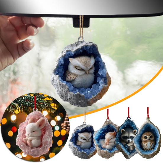 Geode Animal Decoration 2D Acrylic Forest Crystal Cave Little Animals Christmas Hanging Ornament for Xmas Tree Decor