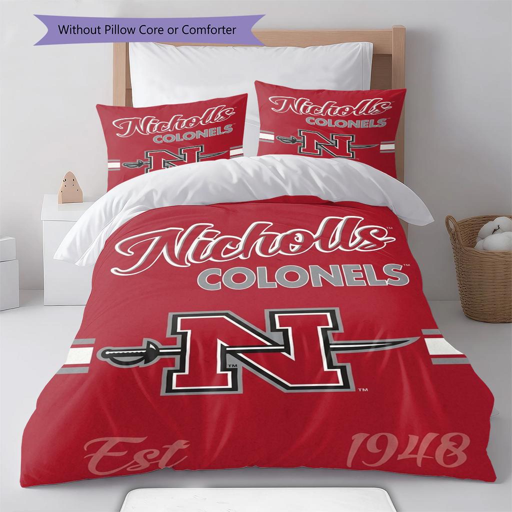 Nicholls State Colonels Pattern Bedding Set Quilt Cover Pillowcase Home Decor Gift (1 * Duvet Cover + 2 * Pillowcase, Without Core)