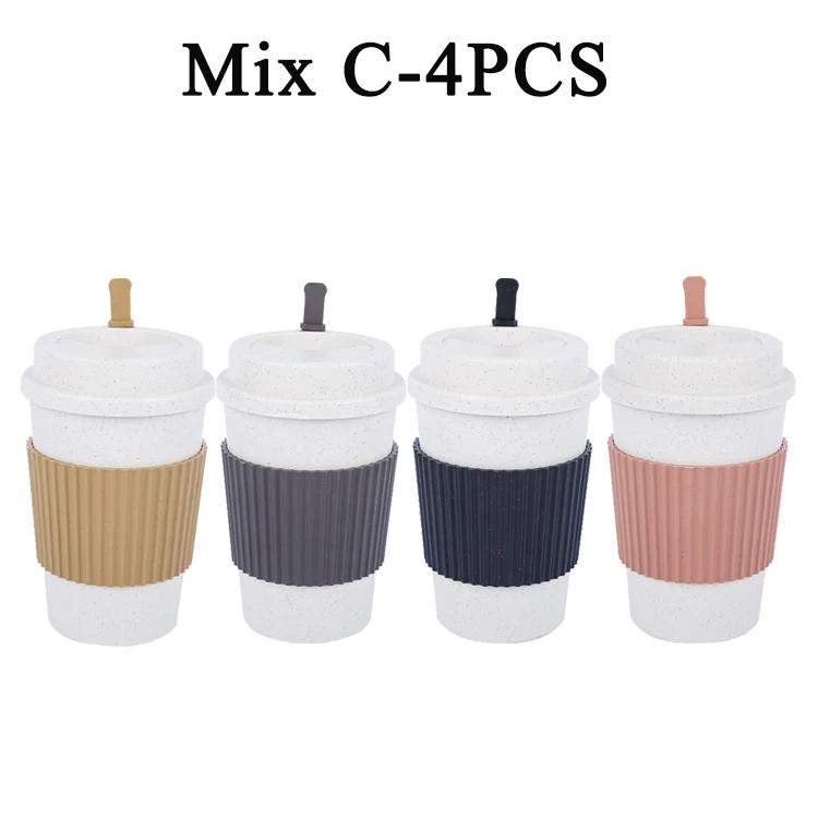 1/2/4KS Zesílený hrnek na kávu s víčkem, hrnek se slámkou na kávu, jednoduchý hrnek na mléko ze pšeničné slámy, zesílený námořnický hrnek, vhodný pro přátele