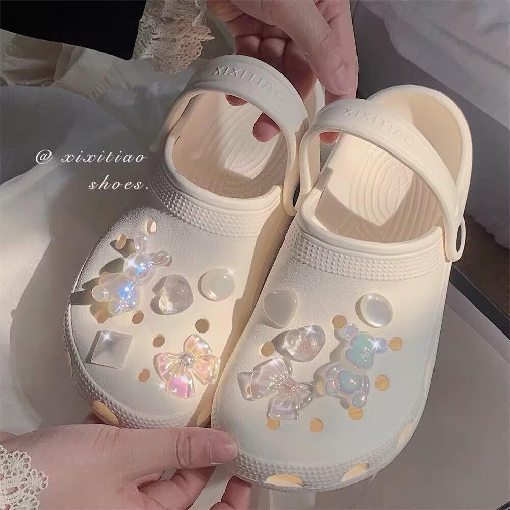 

Iridescent Crystal Bear-Rabbit Clog Buckle: Cute Detachable Cartoon Shoe Decoration