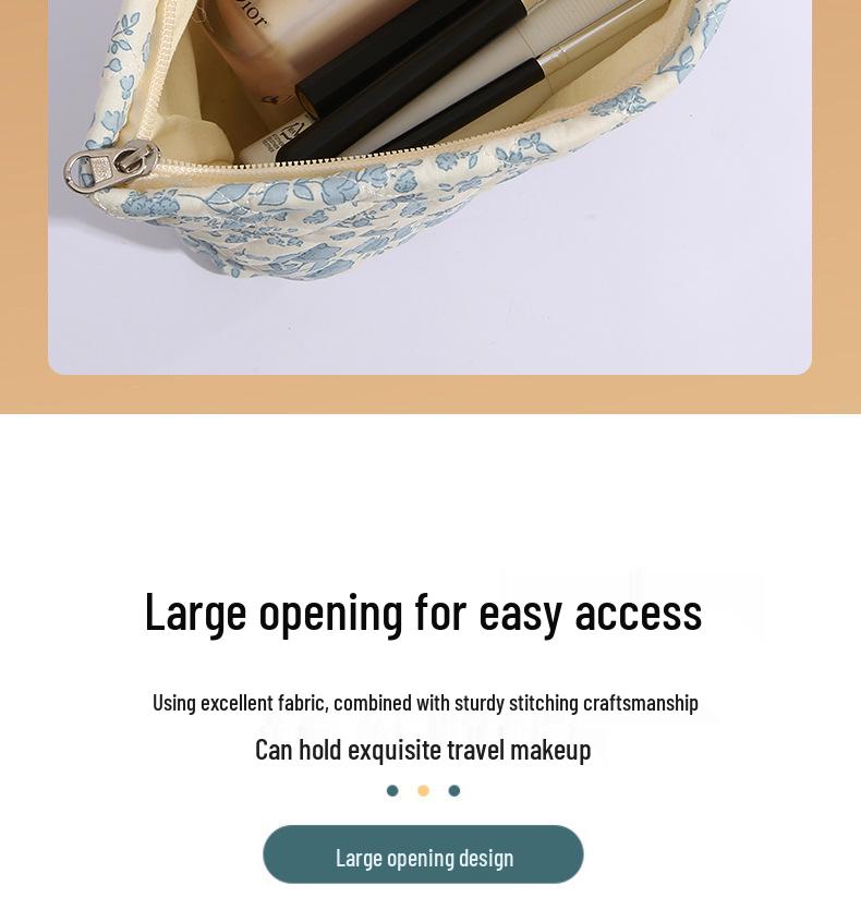 Cotton Floral Quilted Women's Cosmetic Bag for Lipsticks, Earphones, and Cables