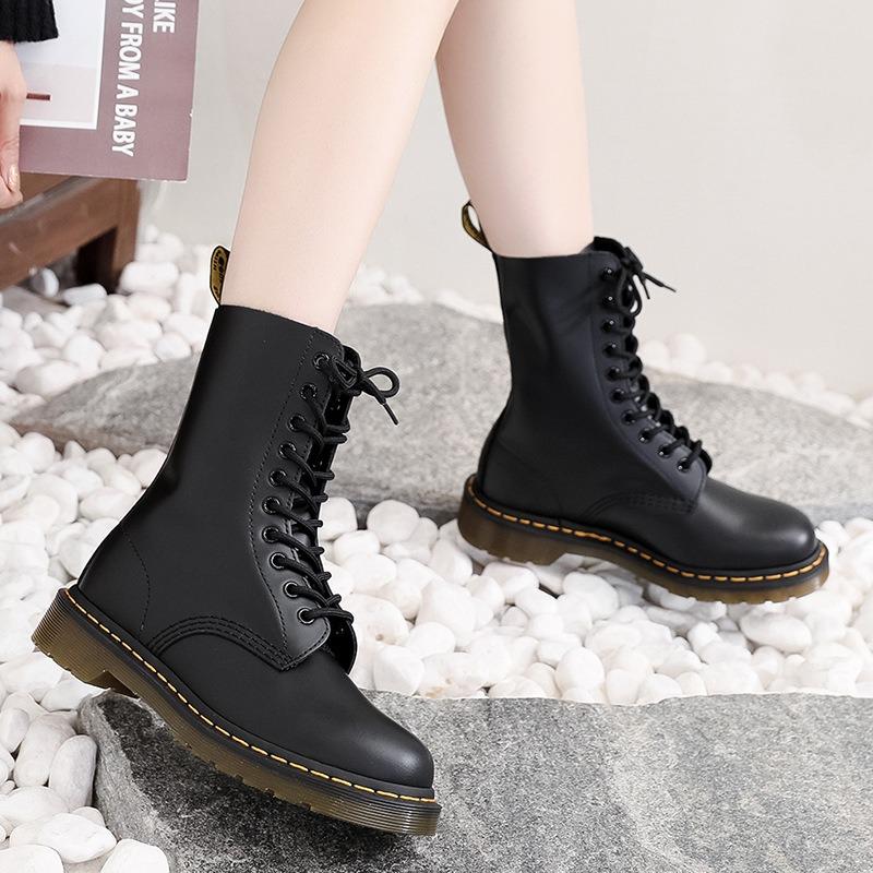 Martin Boots Women's Hole Couple Short Boots Men's and Women's Leather Boots Round Head Trend Motorcycle Shoes