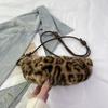 Leopard Print Faux Fur Shoulder Bag Vintage Women Plush Warm  Adjustable Strap Crossbody Bag CLE