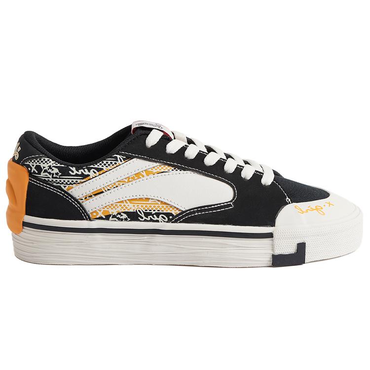 New X Girl X LiNing Wave Skateboard Cans Anti Slip Wear Resistant Low Top Skateboard Shoes Women's Black White Yellow AGCQ572-1