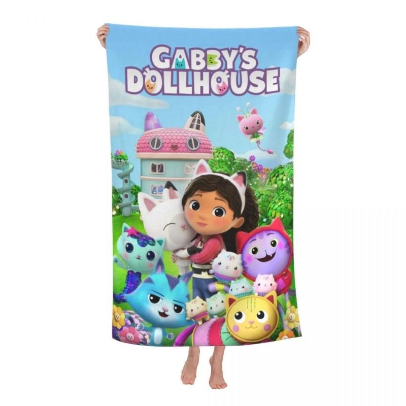 Gabby's Dollhouse Bath Towel 3D Printed Microfiber Soft Water Absorbing Breathable For Girl Kids Decorative Cartoon Beach Towel
